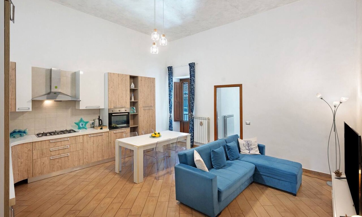 Historical Downtown Salerno Apartment | Light Blue House Apartment with Balcony, Wi-Fi, and Air Conditioning