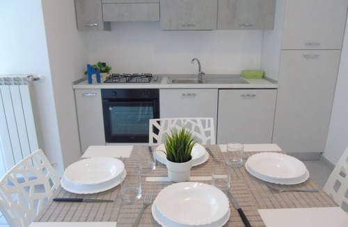 Pineto Apartment | Residence Prestige is born right in the heart of the city of Pineto, a few steps from the beach and the main street. Interno 5, on the fifth floor accessible by lift, is a two-room apartment composed by a living room with a kitchen with dishes, crockery,
